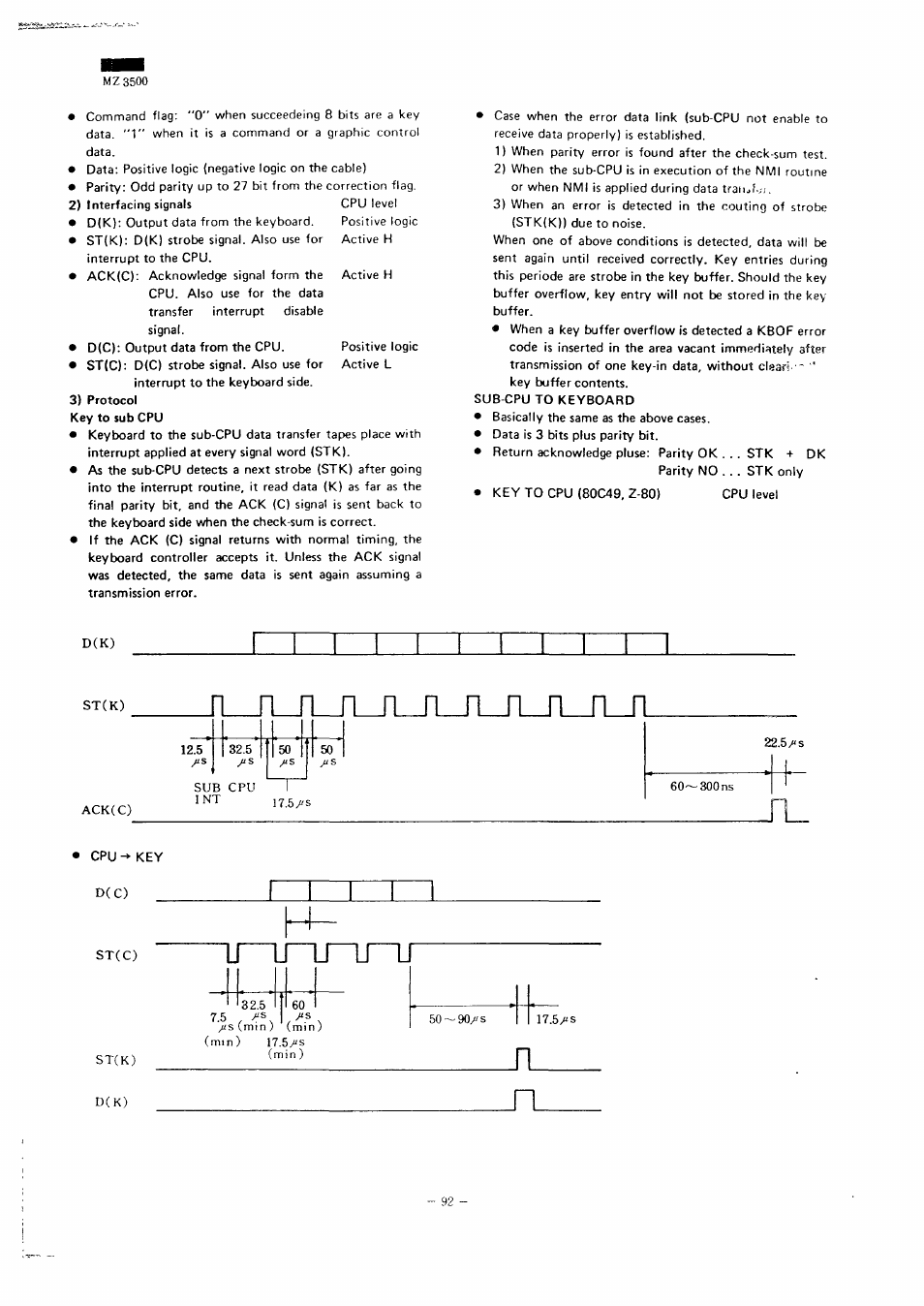 Jljl_jljt_ri_rljl, Rn jttt, Mz 3500 | D(k) st(k), Ack(c), D(c) st(c) | Sharp MZ-3500 User Manual | Page 85 / 116