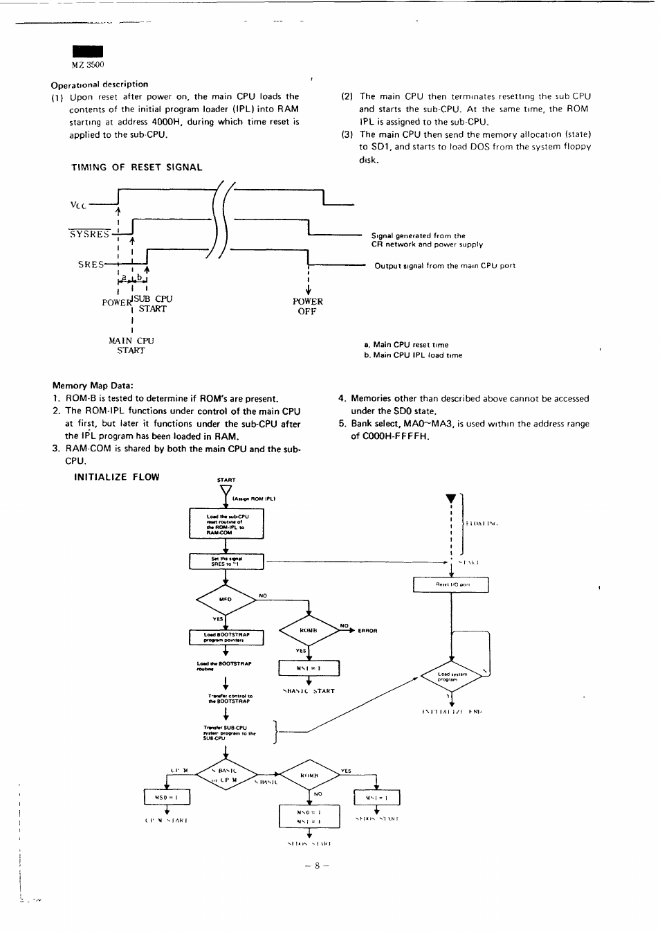 Mz 3500, Main cpu start | Sharp MZ-3500 User Manual | Page 9 / 116