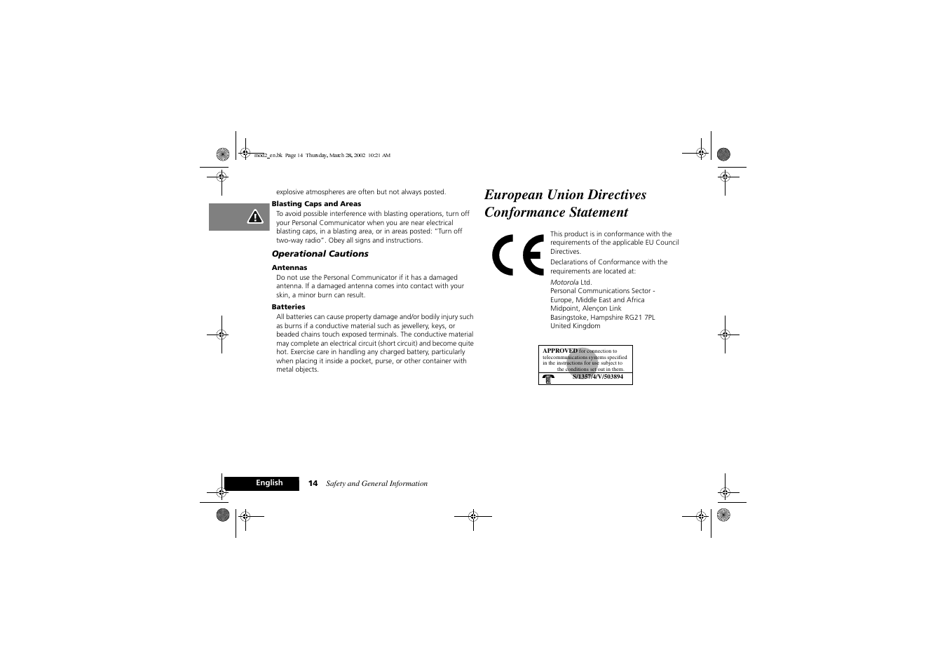 European union directives conformance statement | Motorola Series M User Manual | Page 16 / 80