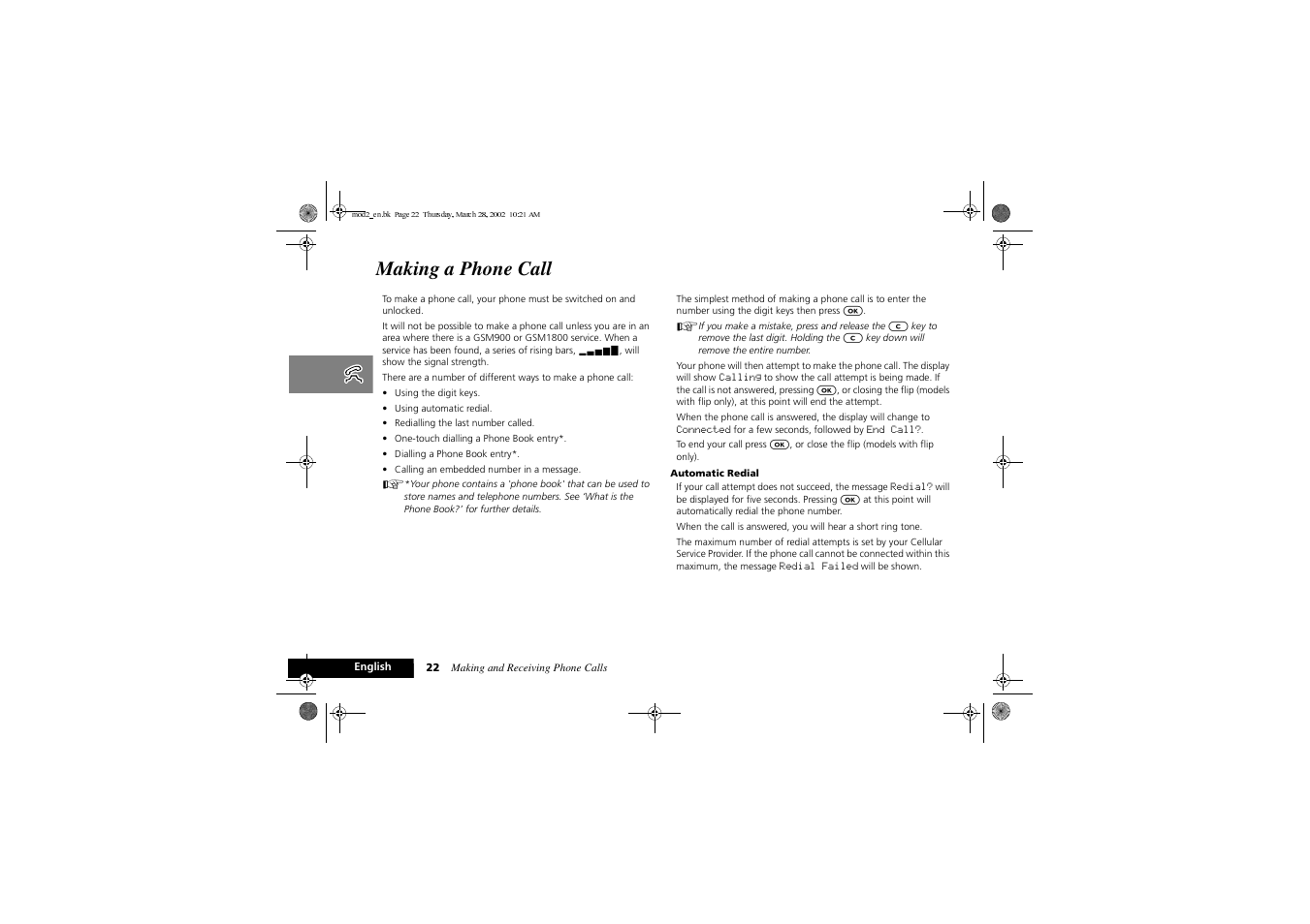 Making a phone call | Motorola Series M User Manual | Page 24 / 80