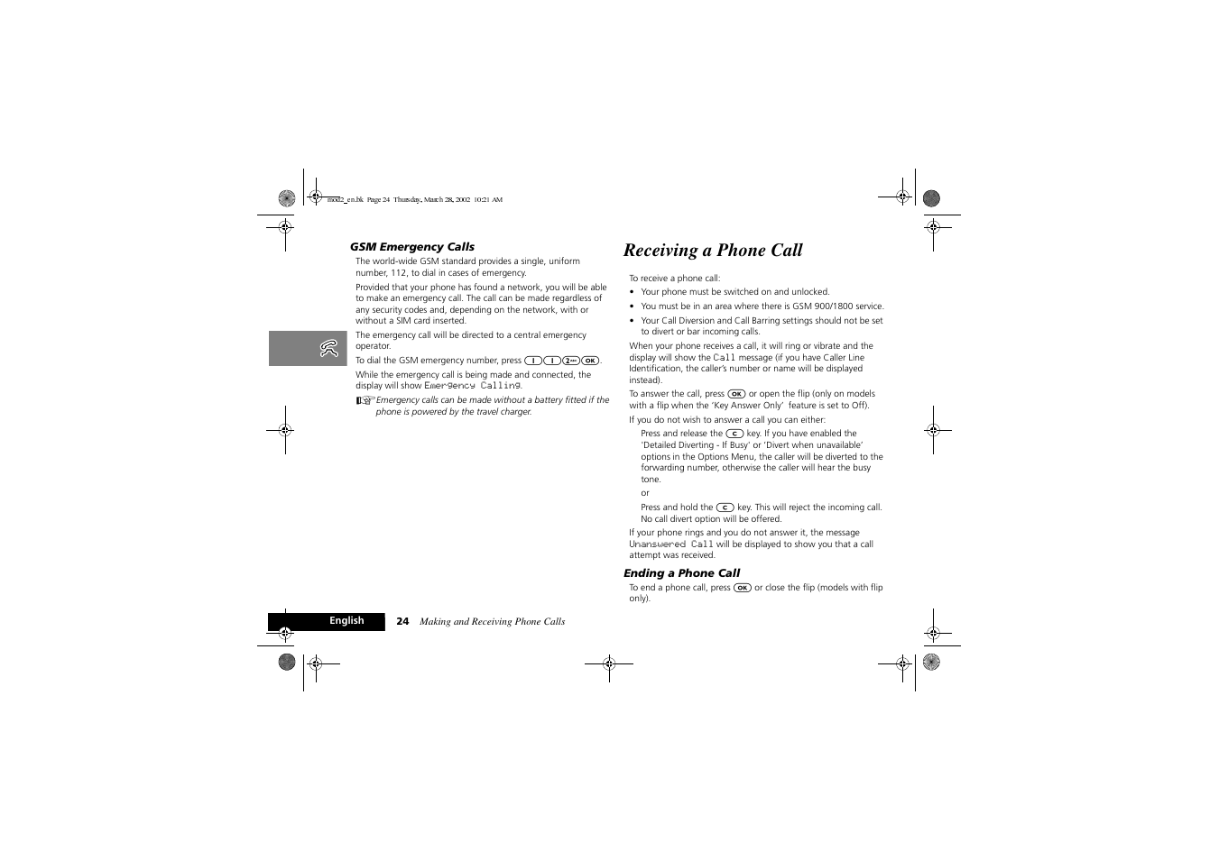 Receiving a phone call | Motorola Series M User Manual | Page 26 / 80