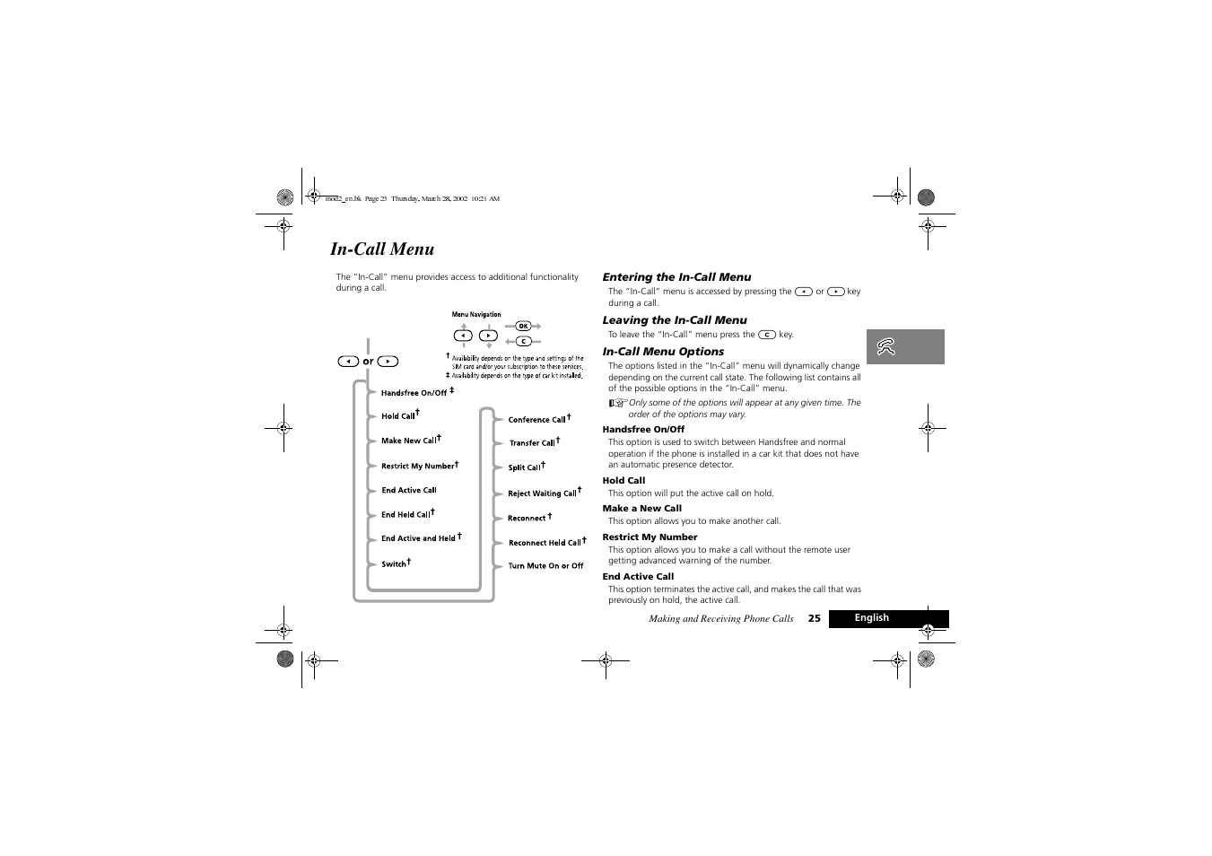 In-call menu | Motorola Series M User Manual | Page 27 / 80