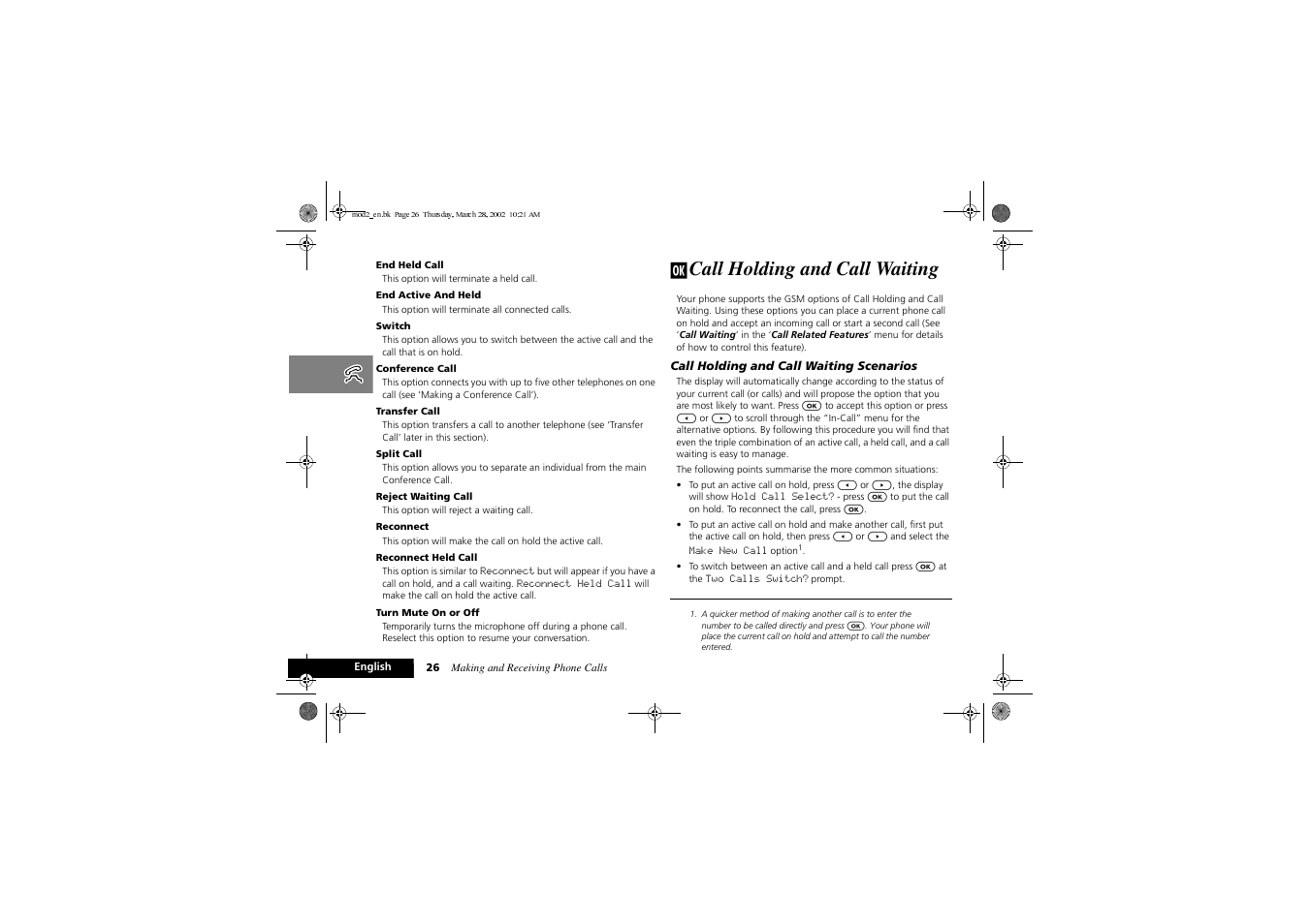 Call holding and call waiting | Motorola Series M User Manual | Page 28 / 80