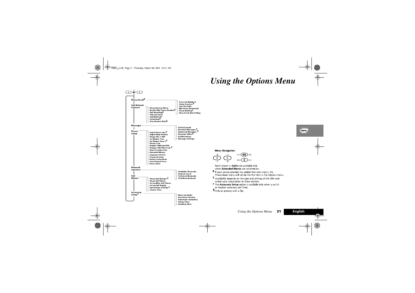 Using the options menu | Motorola Series M User Manual | Page 33 / 80