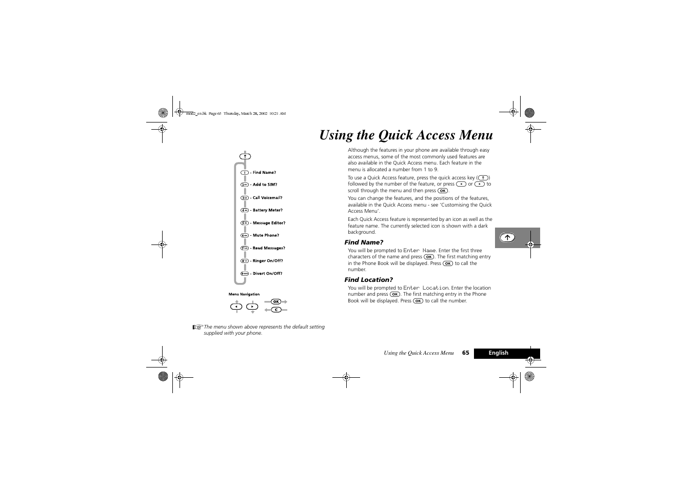 Using the quick access menu | Motorola Series M User Manual | Page 67 / 80