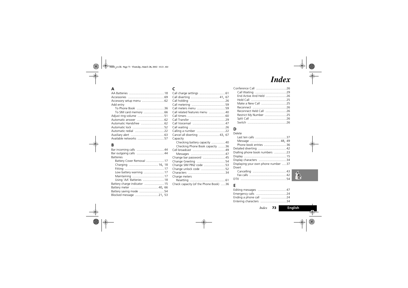 Index | Motorola Series M User Manual | Page 75 / 80