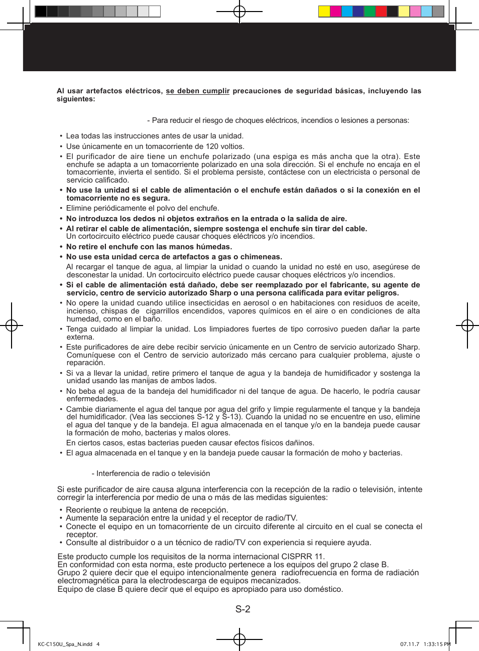 Instrucciones de seguridad importantes, Advertencia, Nota | Sharp KC-C150U User Manual | Page 46 / 64
