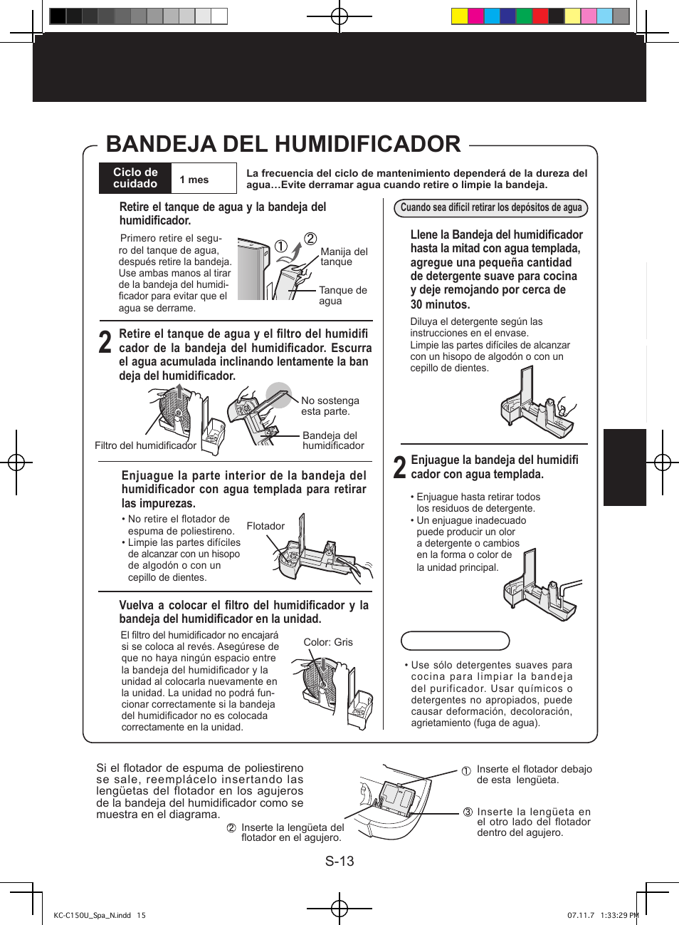 Bandeja del humidificador | Sharp KC-C150U User Manual | Page 57 / 64