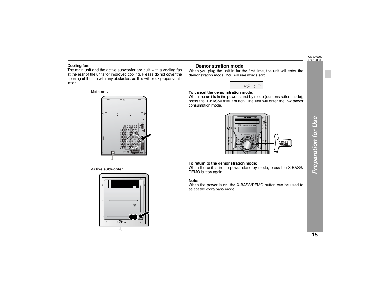 Pre paration for use | Sharp CP-G10000S User Manual | Page 15 / 47