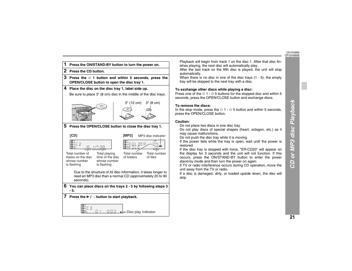 Cd or m p 3 disc playbac k | Sharp CP-G10000S User Manual | Page 21 / 47