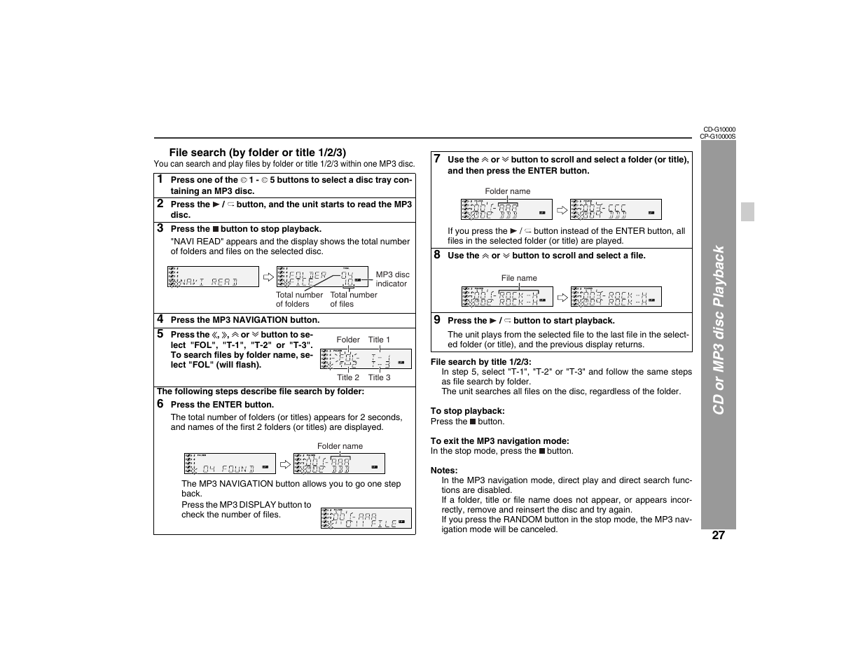 Cd or m p 3 disc playbac k | Sharp CP-G10000S User Manual | Page 27 / 47