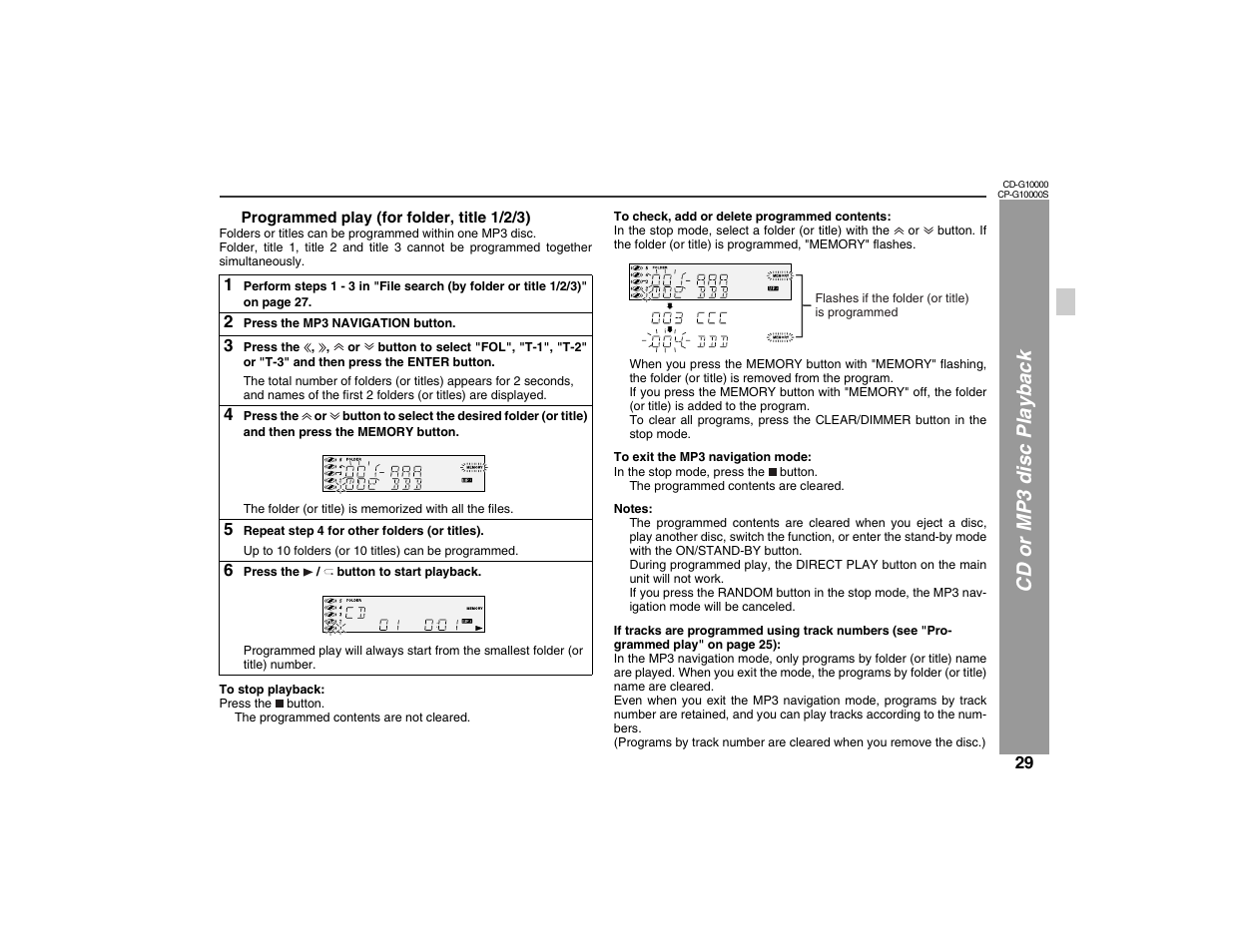 Cd or m p 3 disc playbac k | Sharp CP-G10000S User Manual | Page 29 / 47