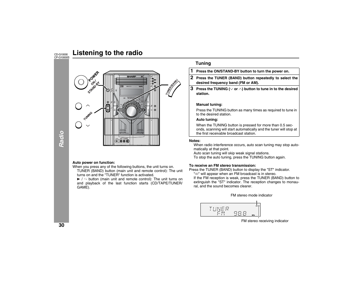 Listening to the radio, Radio | Sharp CP-G10000S User Manual | Page 30 / 47