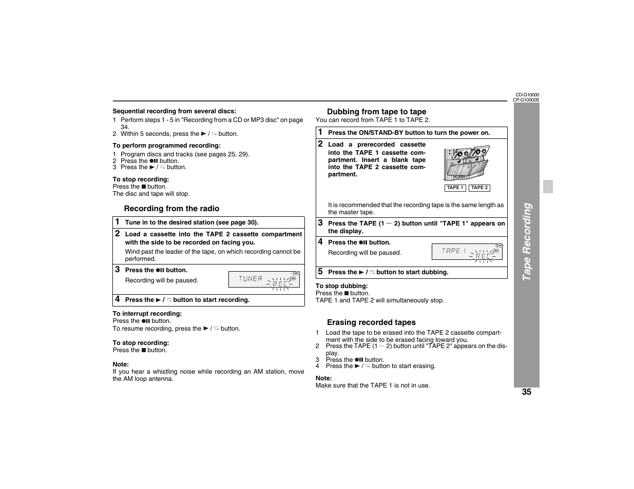 Ta pe rec ording | Sharp CP-G10000S User Manual | Page 35 / 47