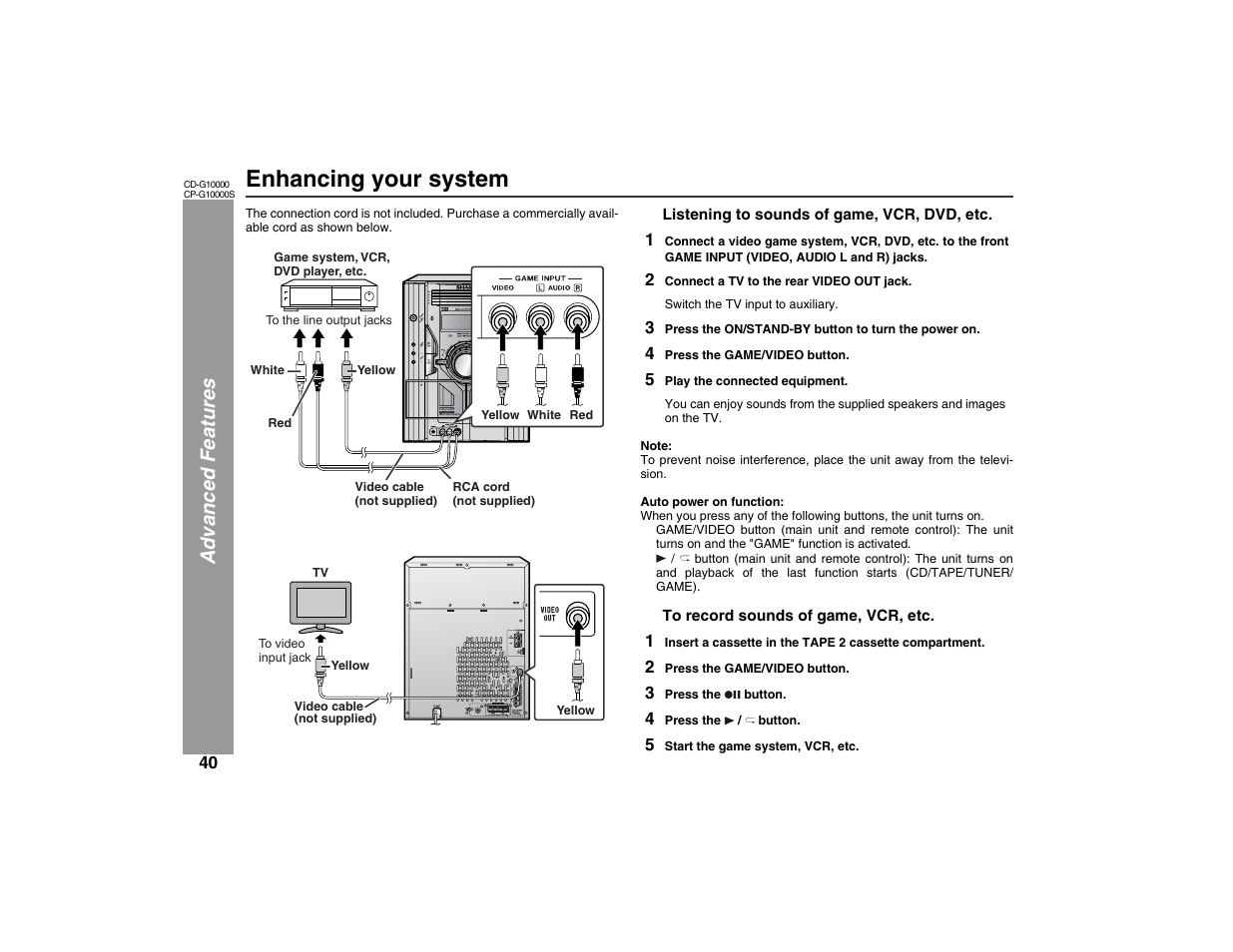 Enhancing your system, Adv anced f eatures | Sharp CP-G10000S User Manual | Page 40 / 47