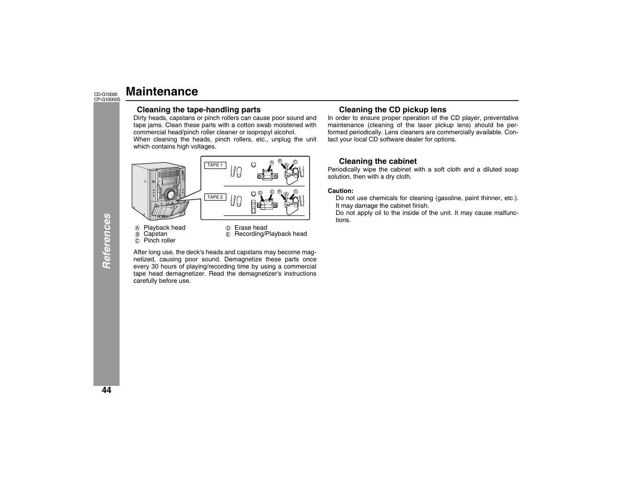 Maintenance, Referenc es | Sharp CP-G10000S User Manual | Page 44 / 47