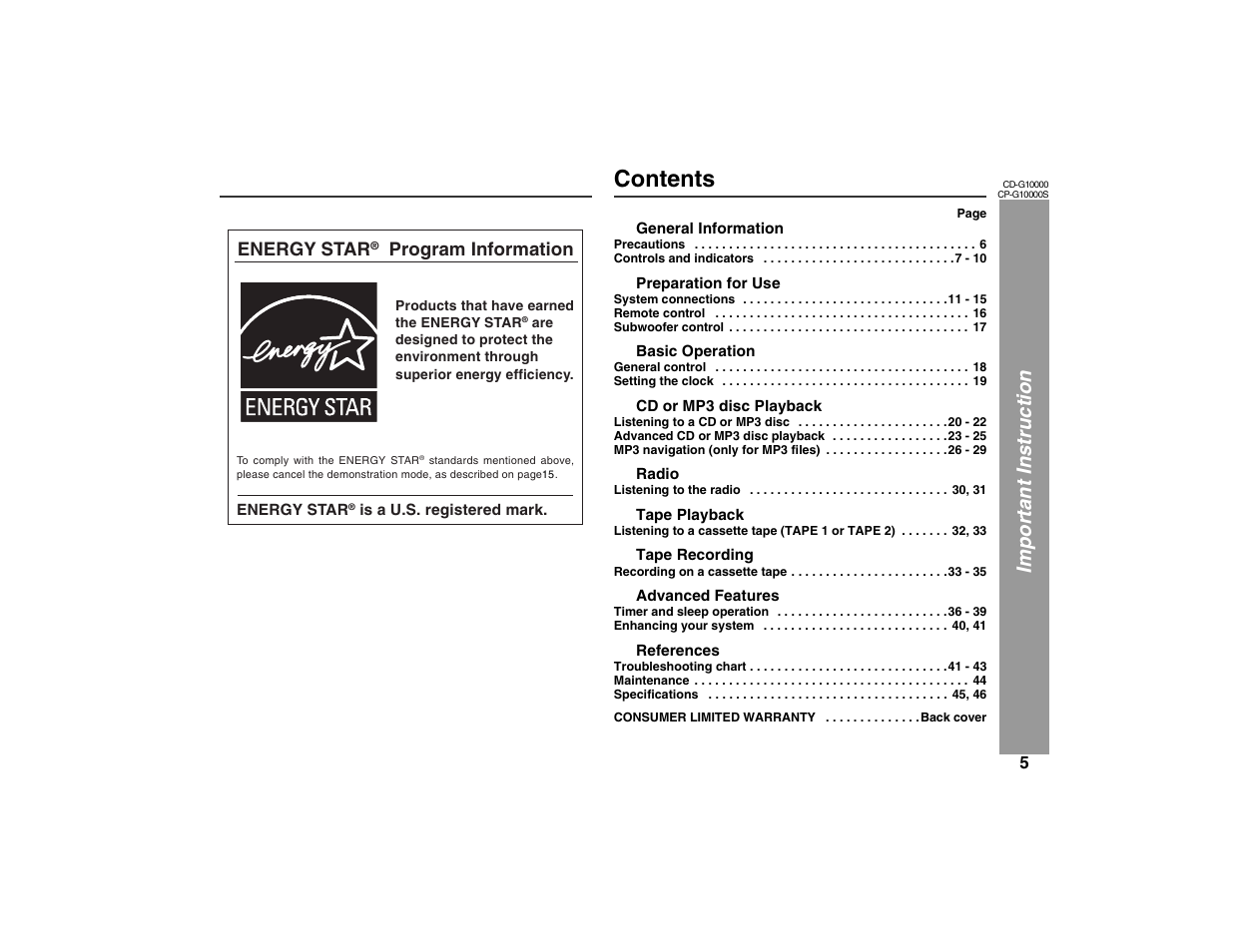 Sharp CP-G10000S User Manual | Page 5 / 47