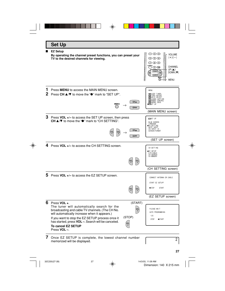 Set up | Sharp 32C230 User Manual | Page 27 / 52