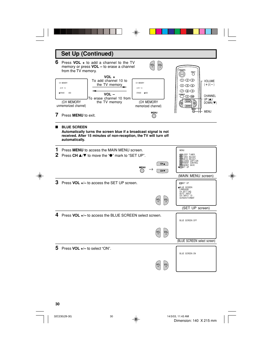 Set up (continued) | Sharp 32C230 User Manual | Page 30 / 52