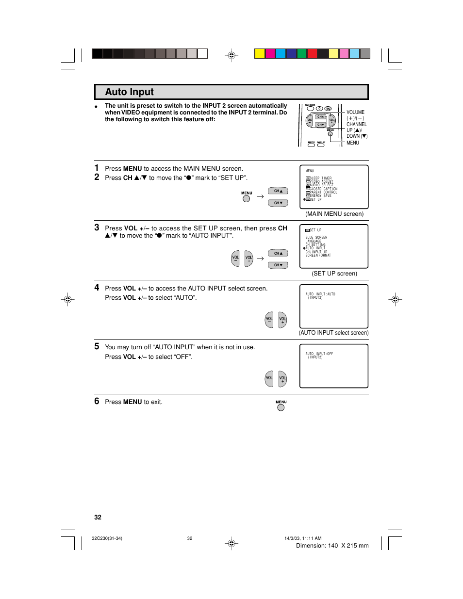 Auto input | Sharp 32C230 User Manual | Page 32 / 52