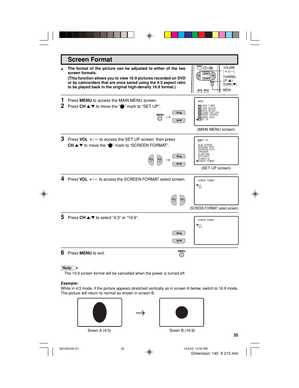 Screen format | Sharp 32C230 User Manual | Page 35 / 52