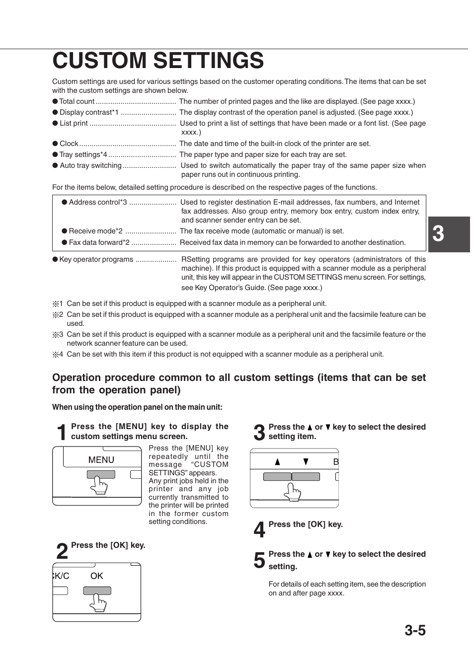 3custom settings | Sharp AR-350 User Manual | Page 53 / 118
