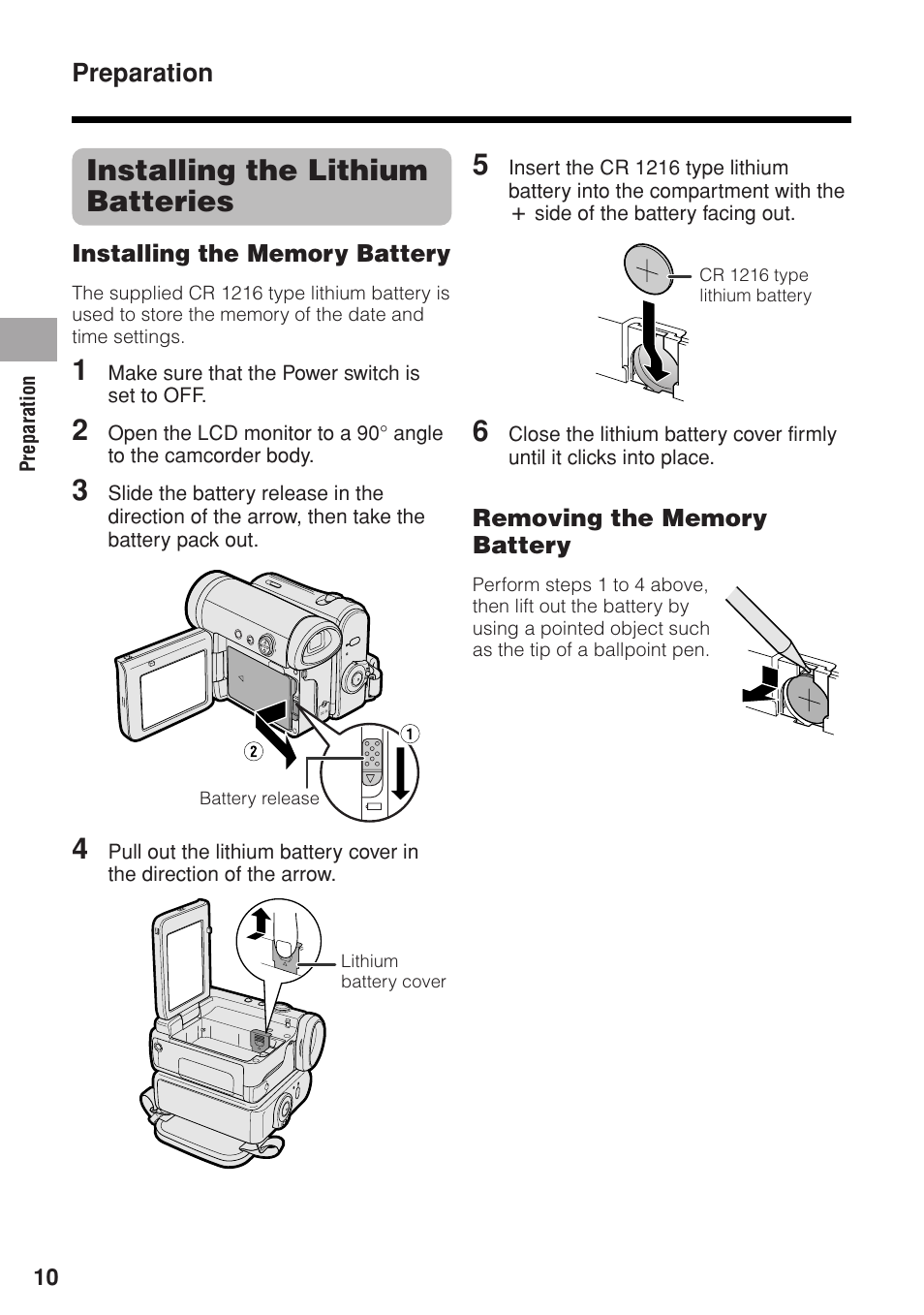 Installing the lithium batteries | Sharp VL-Z1U User Manual | Page 24 / 103