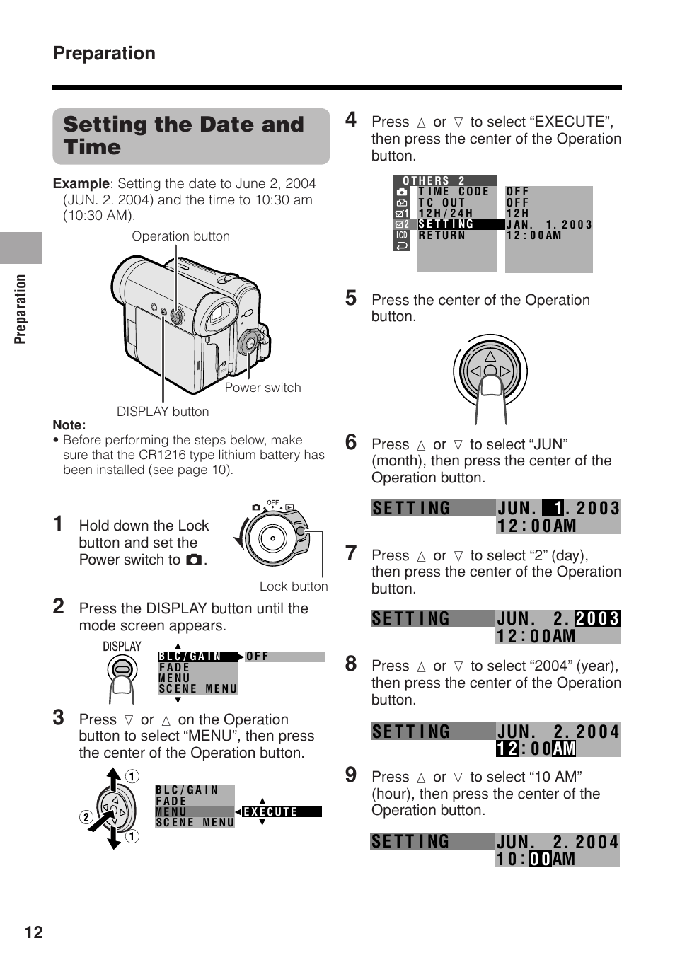 Setting the date and time, Preparation | Sharp VL-Z1U User Manual | Page 26 / 103