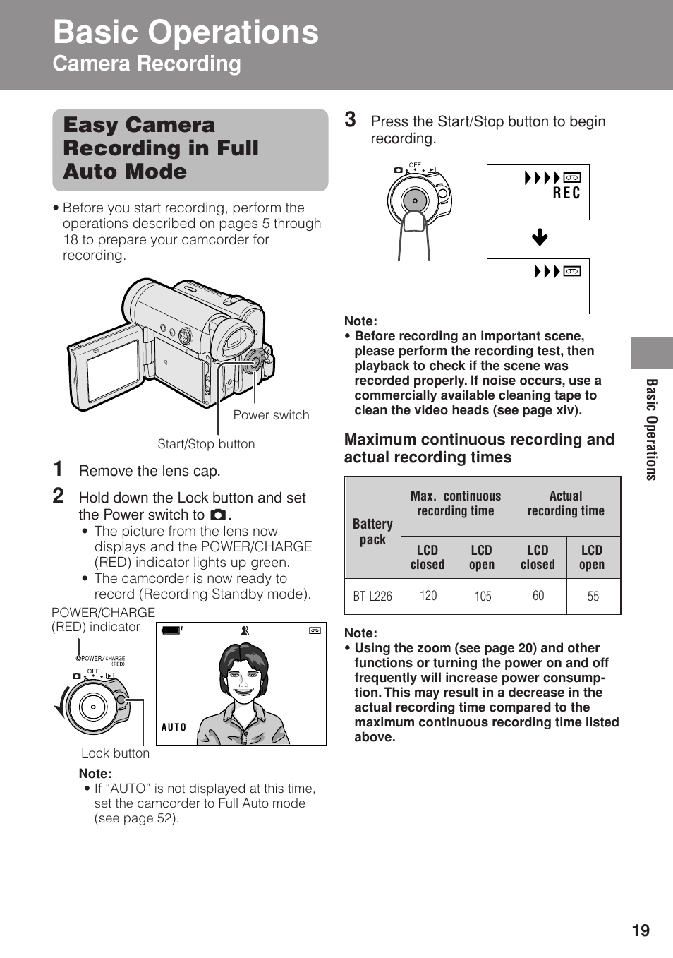 Basic operations, Easy camera recording in full auto mode, Camera recording | Sharp VL-Z1U User Manual | Page 33 / 103