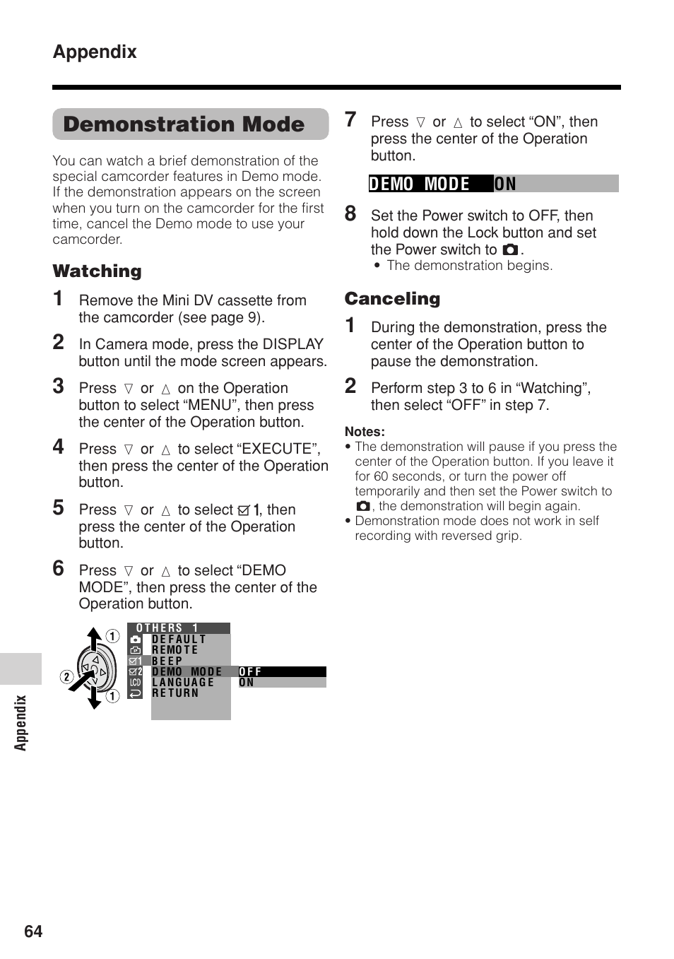 Demonstration mode, Appendix | Sharp VL-Z1U User Manual | Page 78 / 103