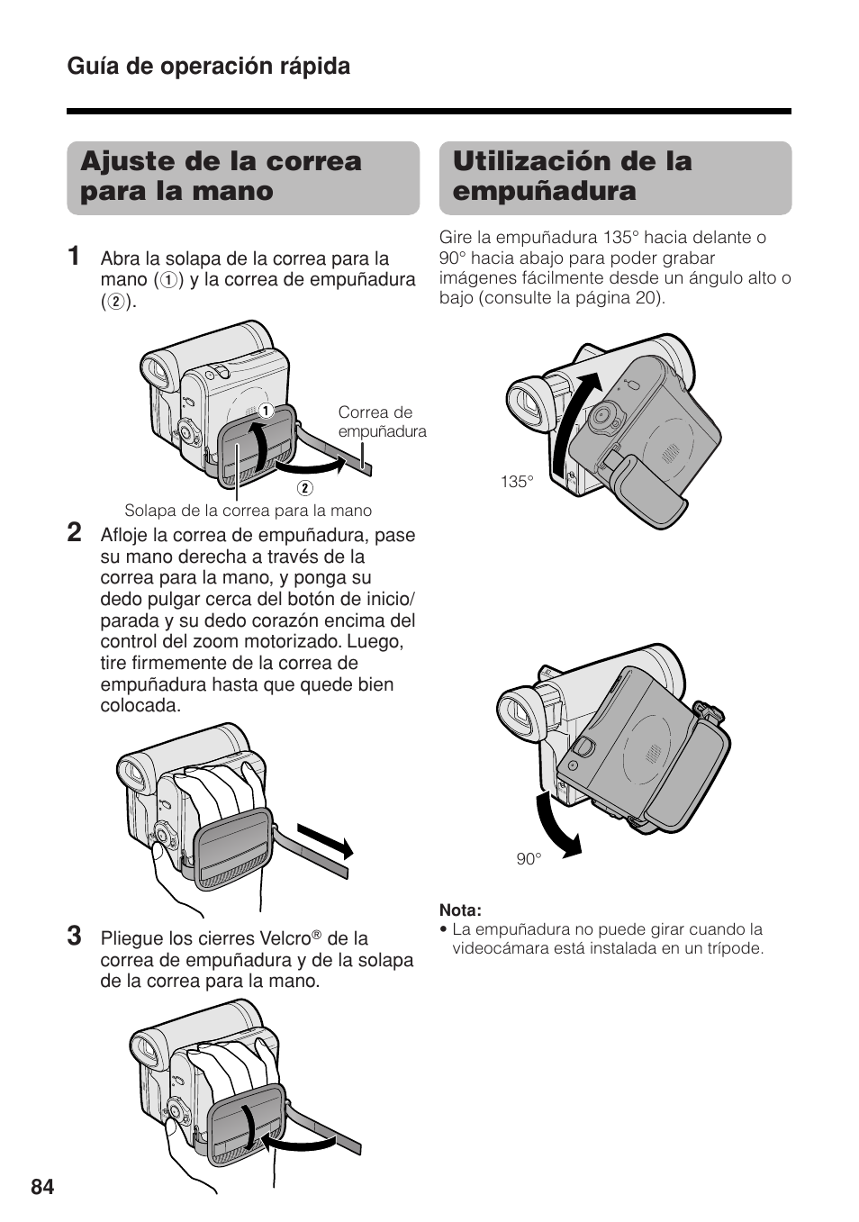 Ajuste de la correa para la mano 1, Utilización de la empuñadura | Sharp VL-Z1U User Manual | Page 98 / 103
