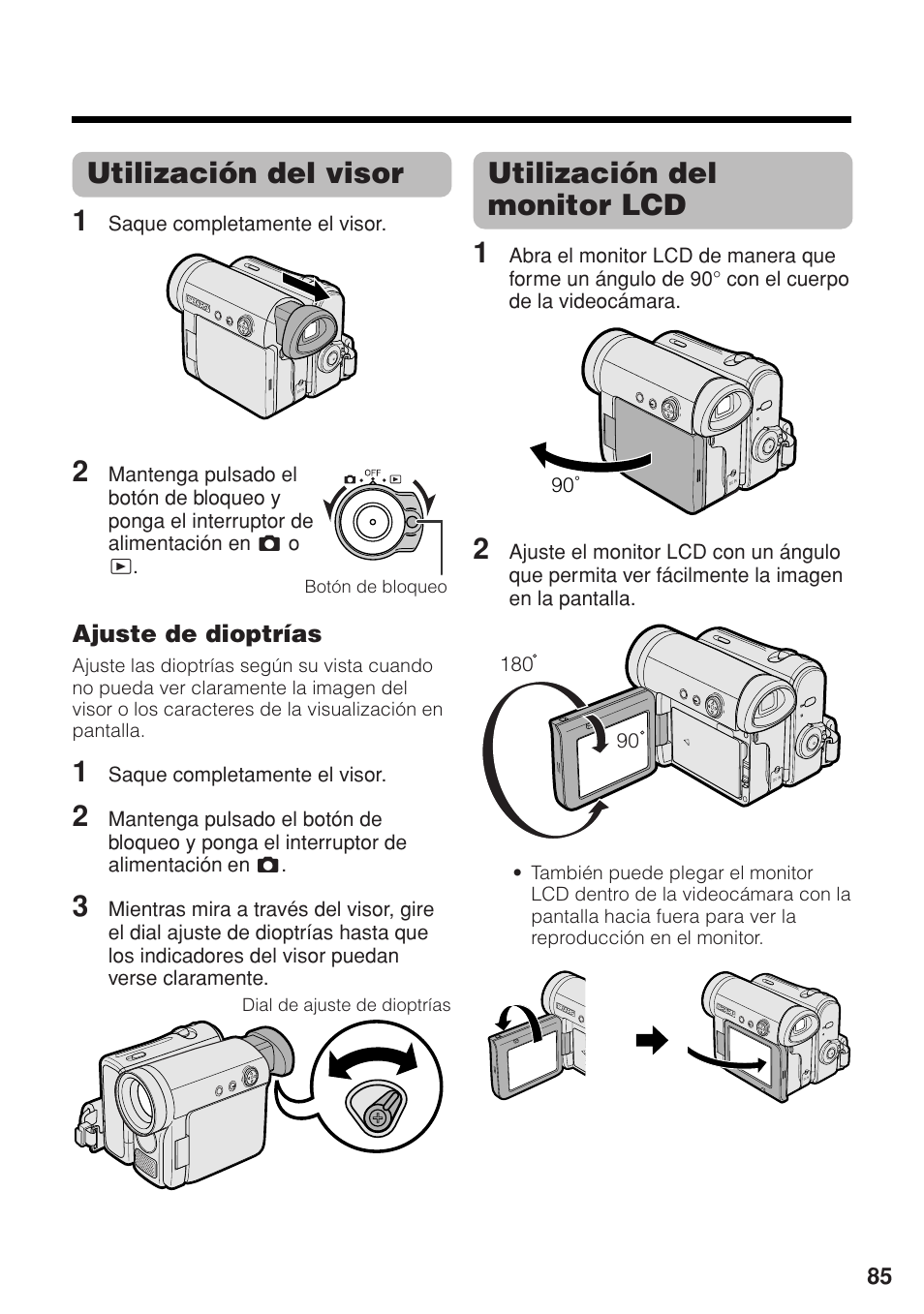 Utilización del visor 1, Utilización del monitor lcd 1 | Sharp VL-Z1U User Manual | Page 99 / 103