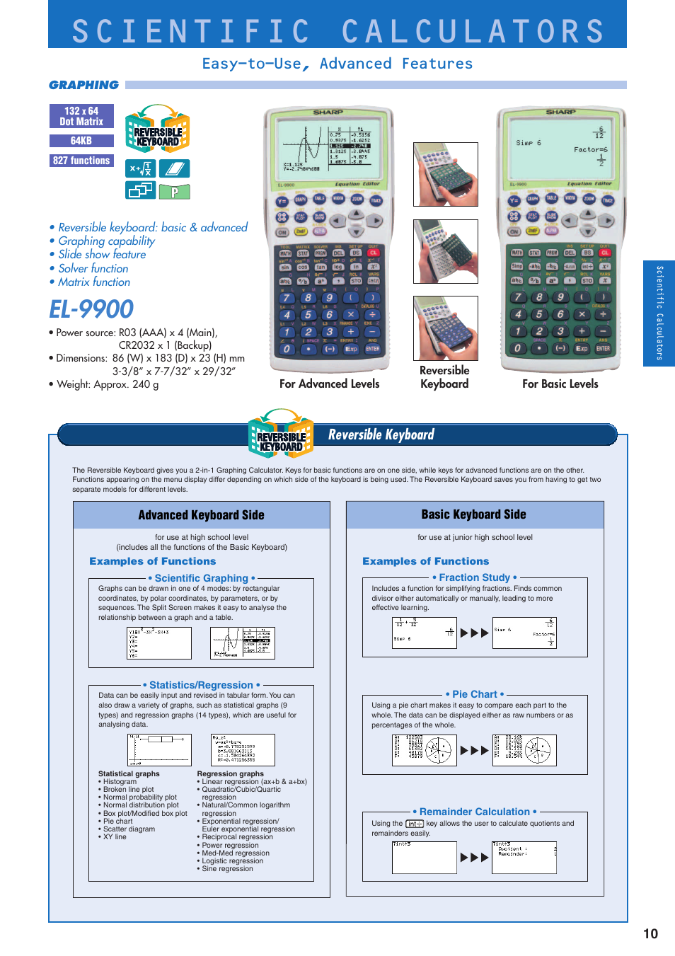 Scientific calculators, El-9900, Easy-to-use, advanced features | Reversible keyboard | Sharp electronic calculator User Manual | Page 11 / 44