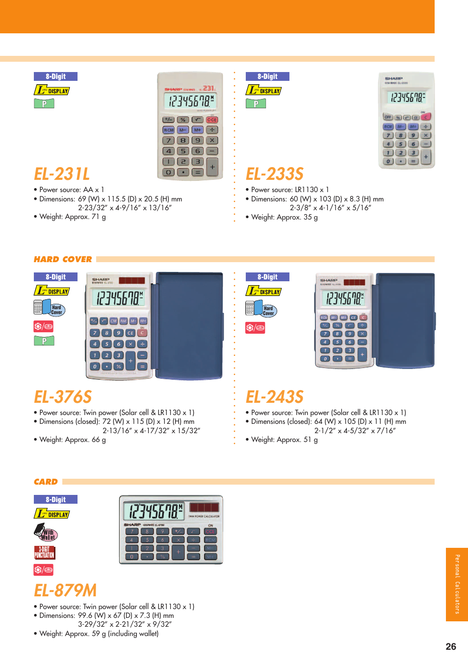 El-231l, El-233s, El-243s | El-376s, El-879m | Sharp electronic calculator User Manual | Page 27 / 44