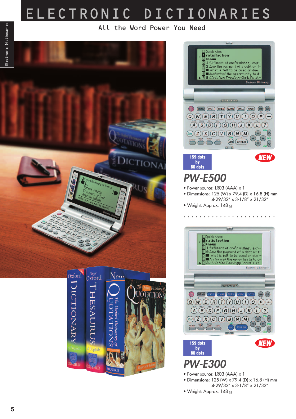 Electronic dictionaries, Pw-e300, Pw-e500 | All the word power you need | Sharp electronic calculator User Manual | Page 6 / 44