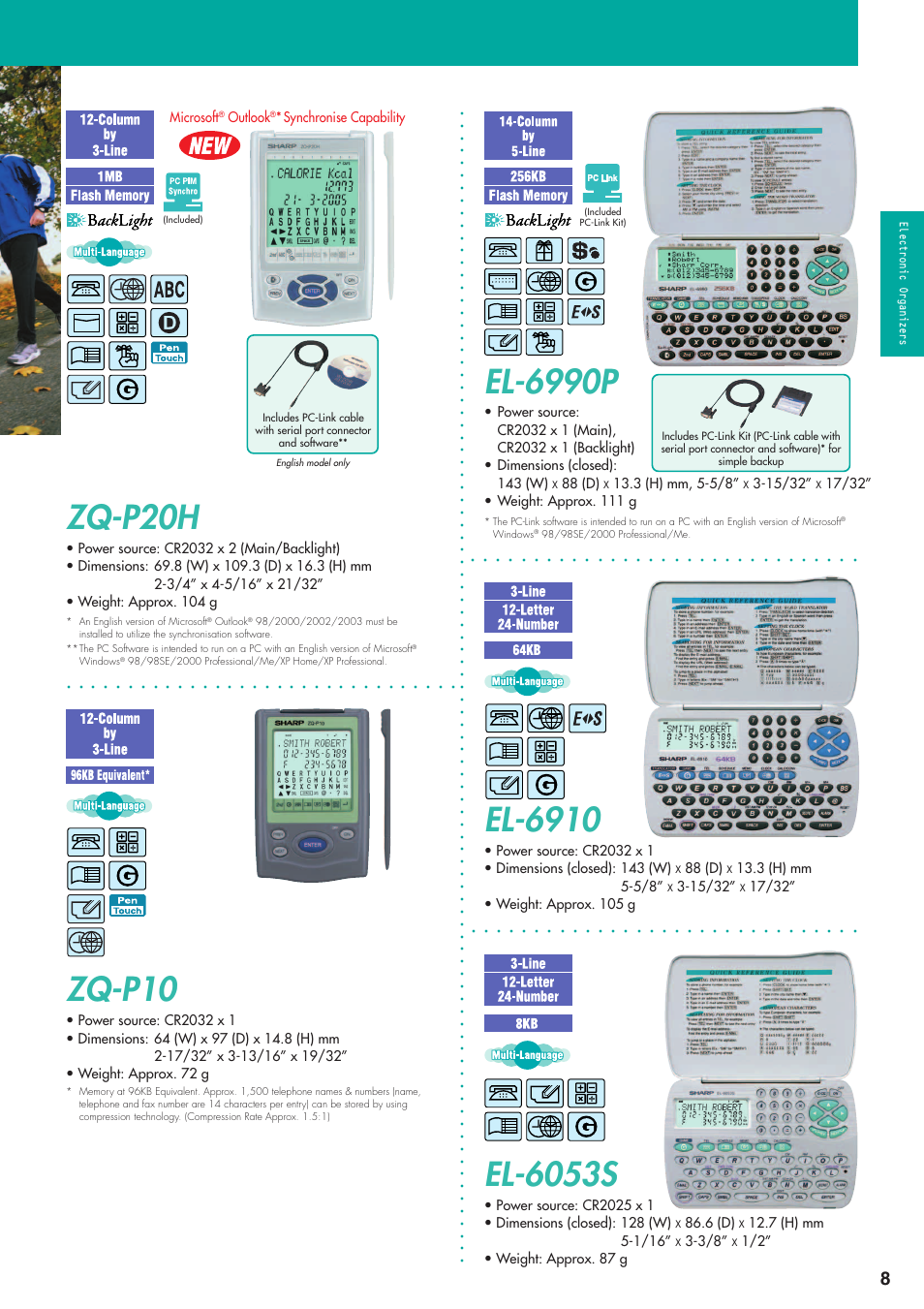 El-6910, El-6053s, Zq-p10 | Zq-p20h, El-6990p, 88 (d), 3 (h) mm 5-5/8, 6 (d), 1/2” • weight: approx. 87 g, Microsoft | Sharp electronic calculator User Manual | Page 9 / 44