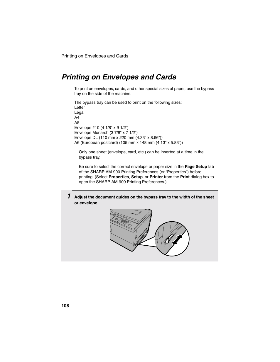 Printing on envelopes and cards | Sharp AM-900 User Manual | Page 110 / 161