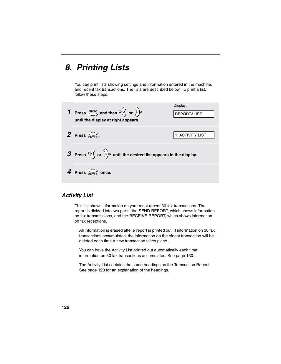 Printing lists | Sharp AM-900 User Manual | Page 128 / 161