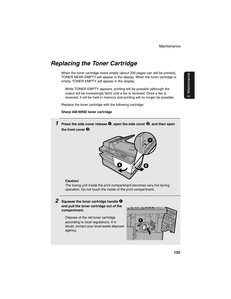 Replacing the toner cartridge | Sharp AM-900 User Manual | Page 137 / 161