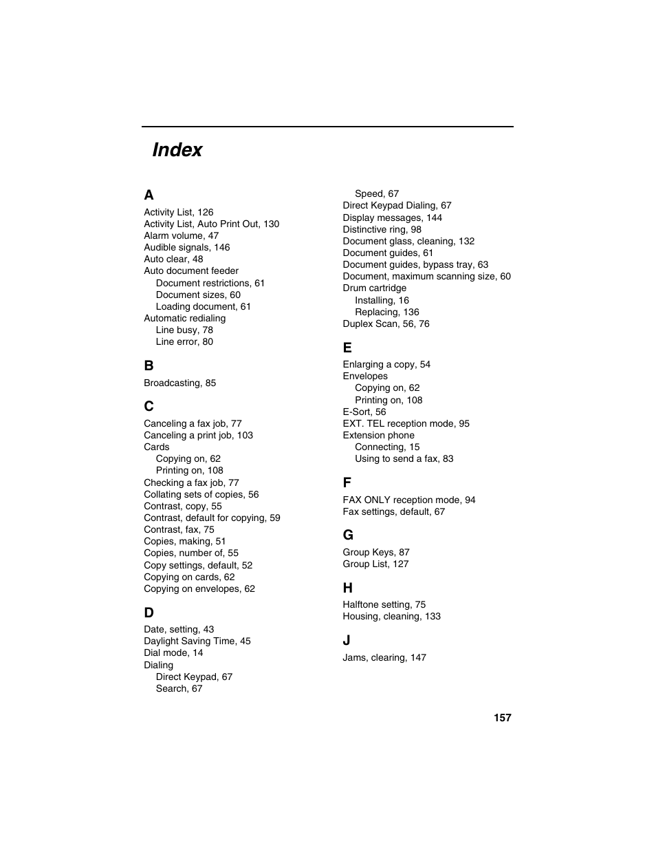 Index | Sharp AM-900 User Manual | Page 159 / 161