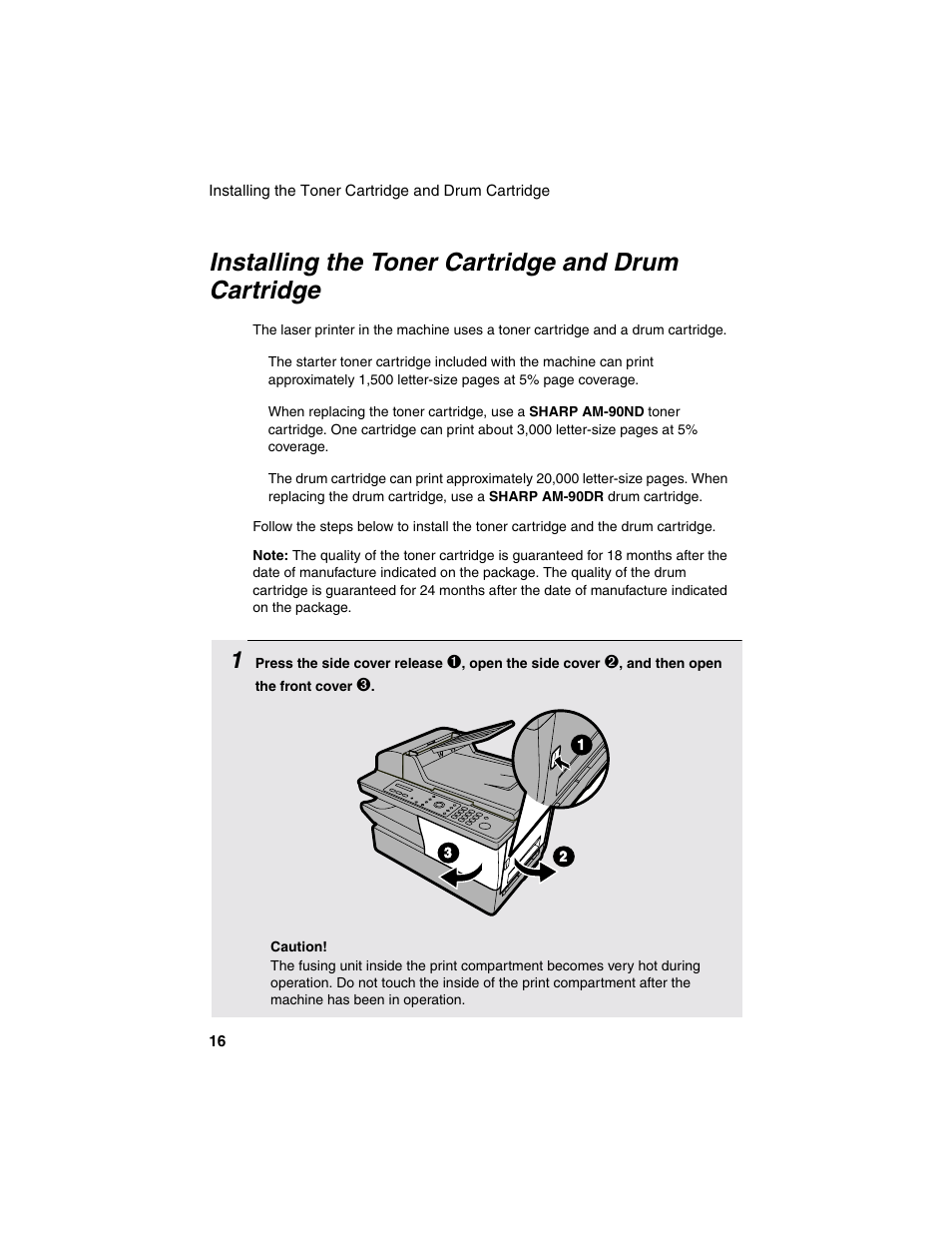 Installing the toner cartridge and drum cartridge | Sharp AM-900 User Manual | Page 18 / 161