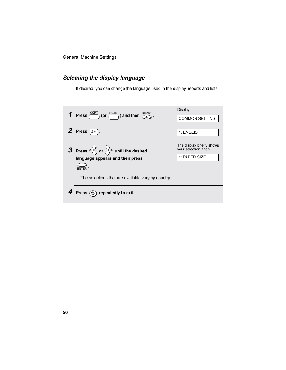 Selecting the display language | Sharp AM-900 User Manual | Page 52 / 161