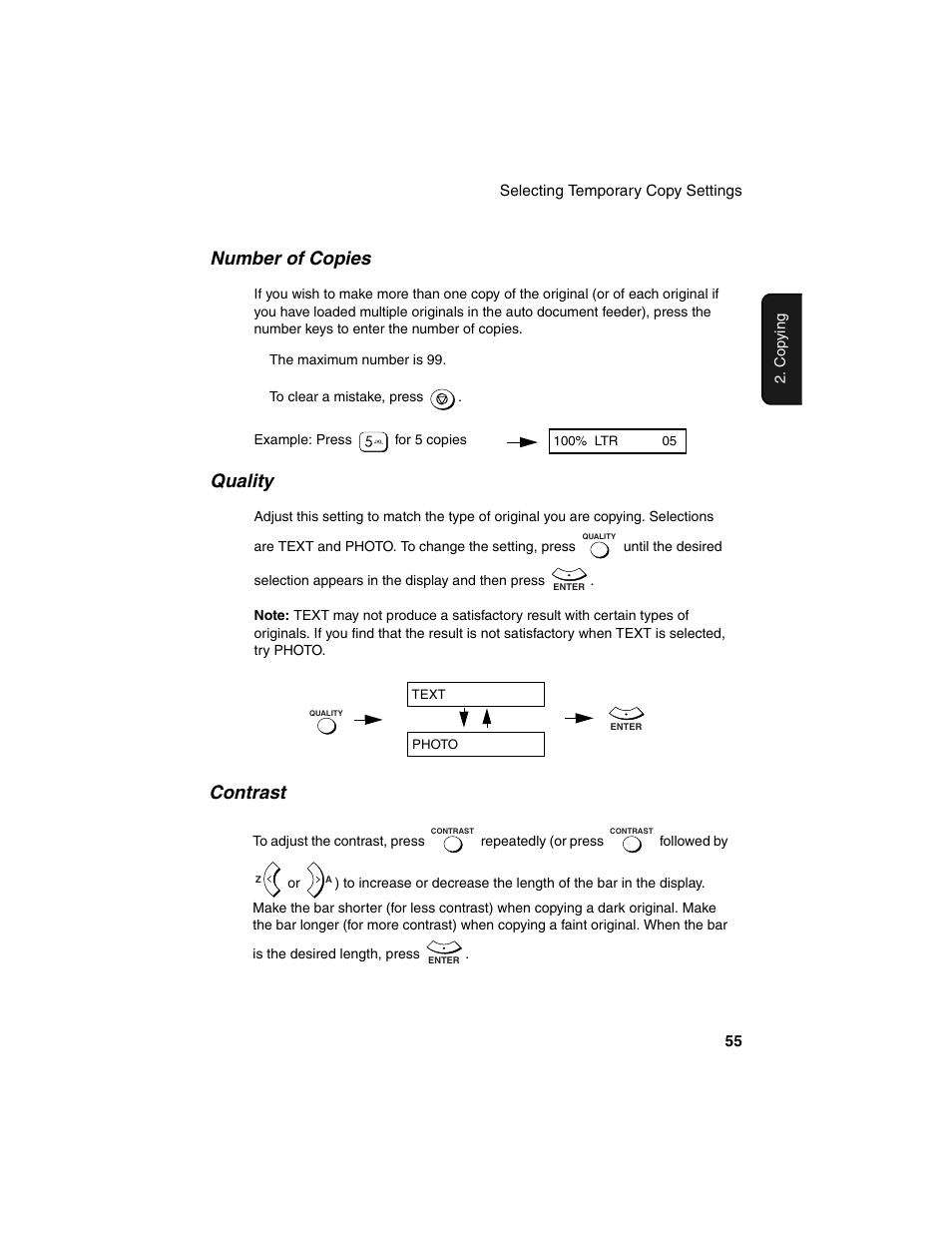 Number of copies, Quality, Contrast | Sharp AM-900 User Manual | Page 57 / 161