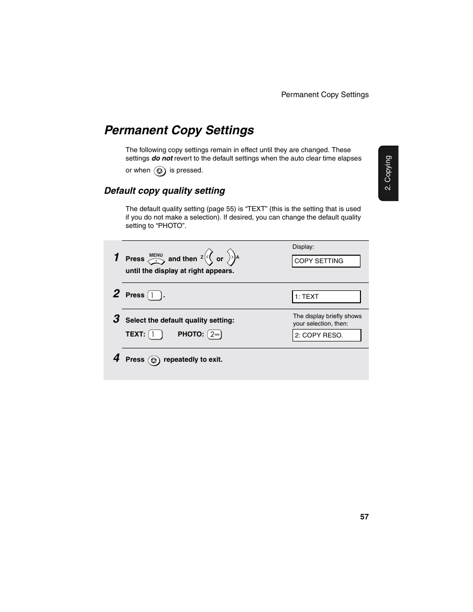 Permanent copy settings | Sharp AM-900 User Manual | Page 59 / 161