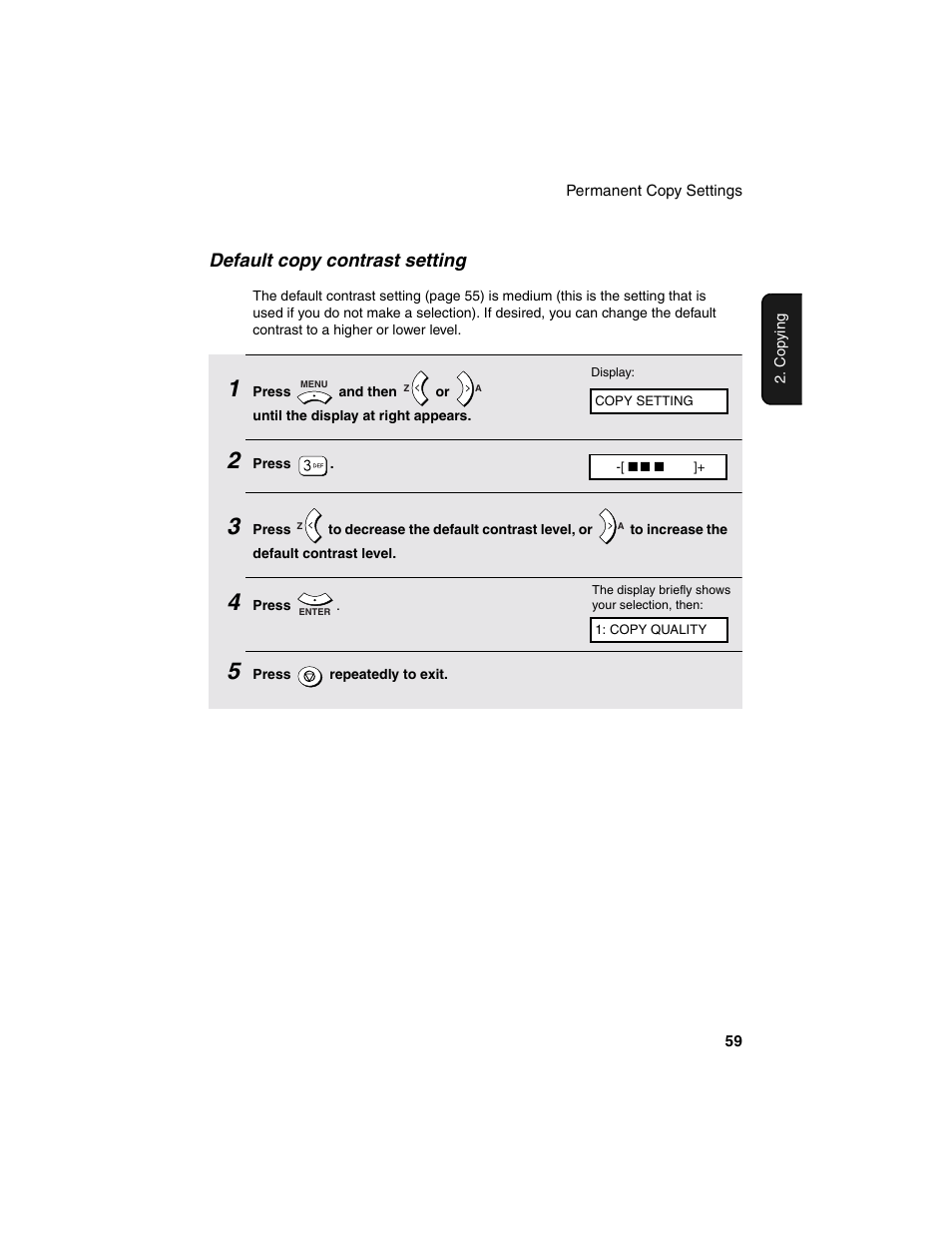 Default copy contrast setting | Sharp AM-900 User Manual | Page 61 / 161