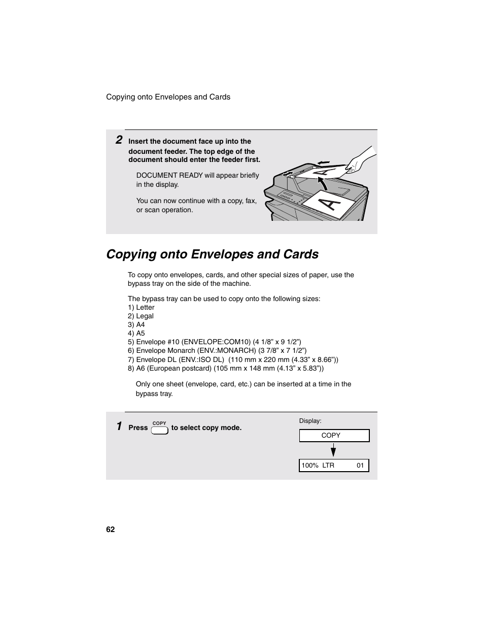 Copying onto envelopes and cards | Sharp AM-900 User Manual | Page 64 / 161