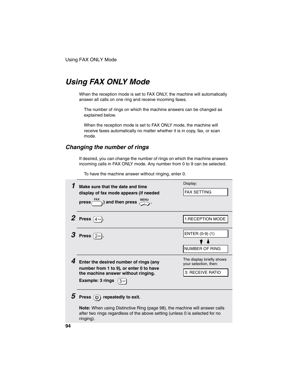 Using fax only mode | Sharp AM-900 User Manual | Page 96 / 161
