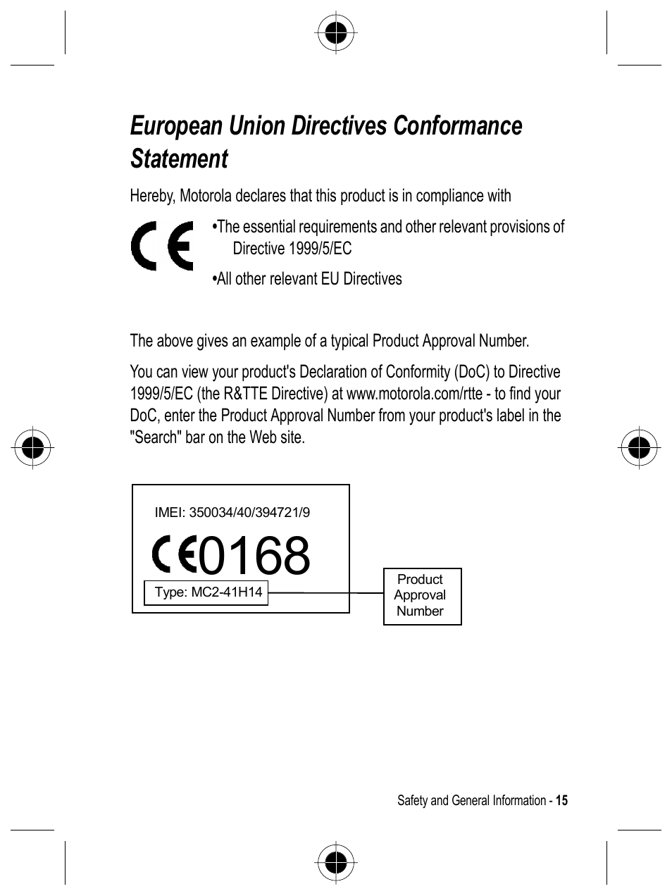 European union directives conformance statement | Motorola C332 User Manual | Page 15 / 86