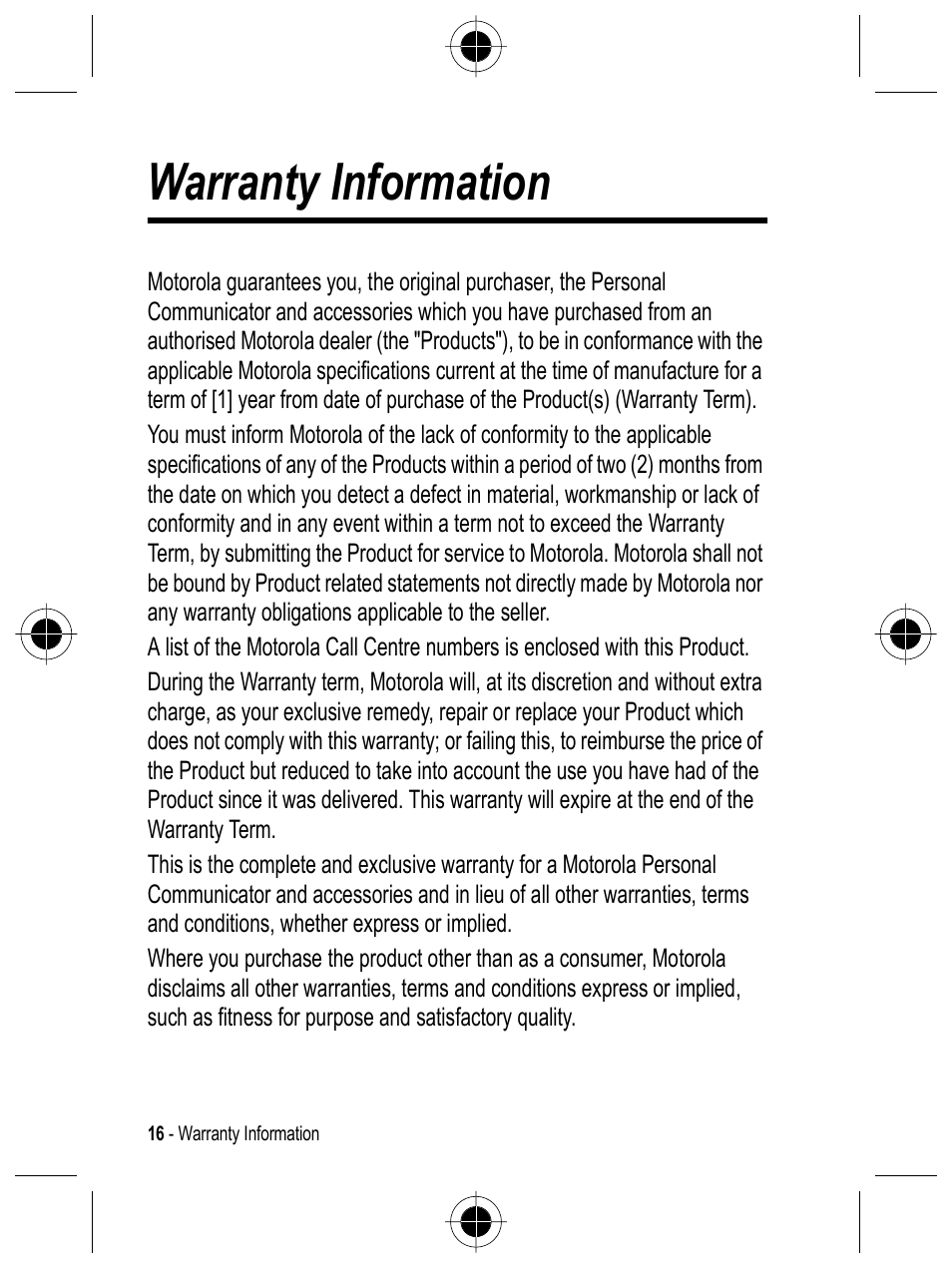 Warranty information | Motorola C332 User Manual | Page 16 / 86