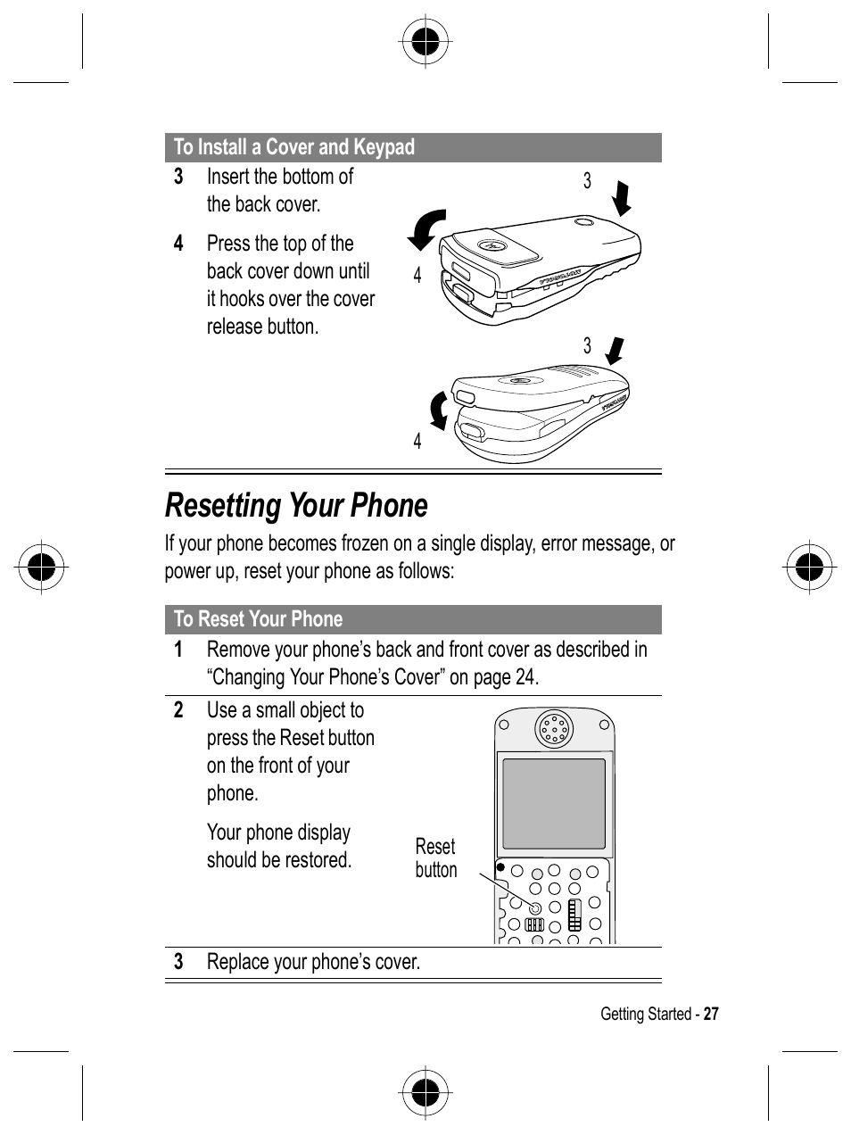 Resetting your phone | Motorola C332 User Manual | Page 27 / 86